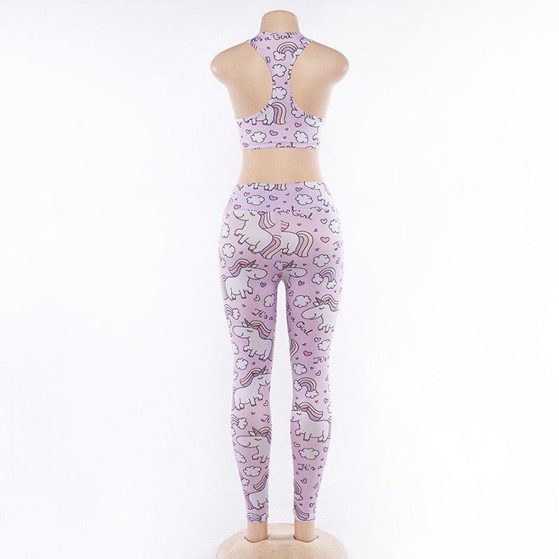 2PCS Cartoon Yoga Set Women's Sport Bra&Pants Suit Sportswear Pink Top Yoga Leggings Fitness Sports Clothing-3