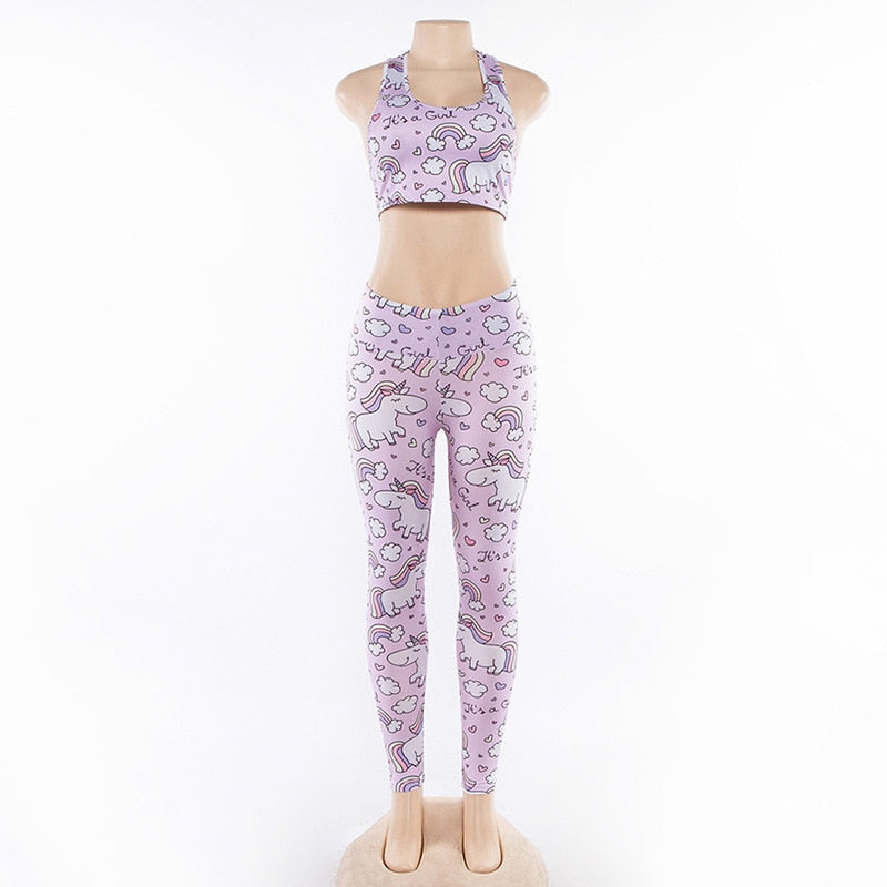 2PCS Cartoon Yoga Set Women's Sport Bra&Pants Suit Sportswear Pink Top Yoga Leggings Fitness Sports Clothing-1