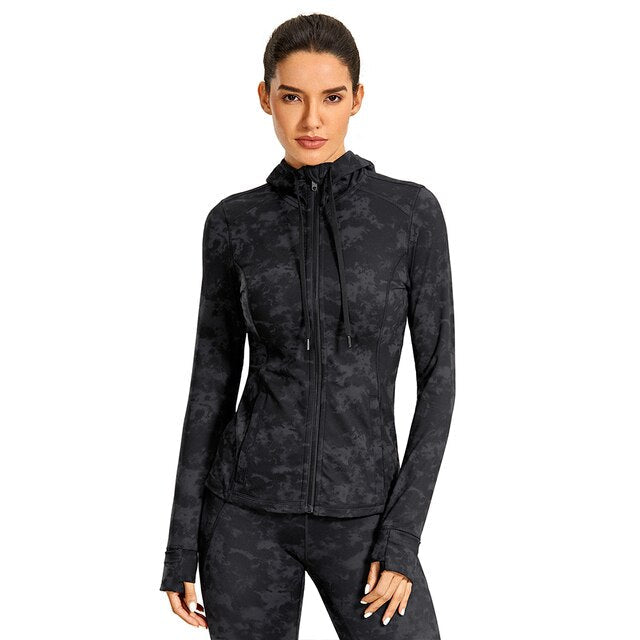 Hooded Workout Track Running Jacket For Women Full Zip Hoodie Jacket Sportswear with Zip Pockets-2