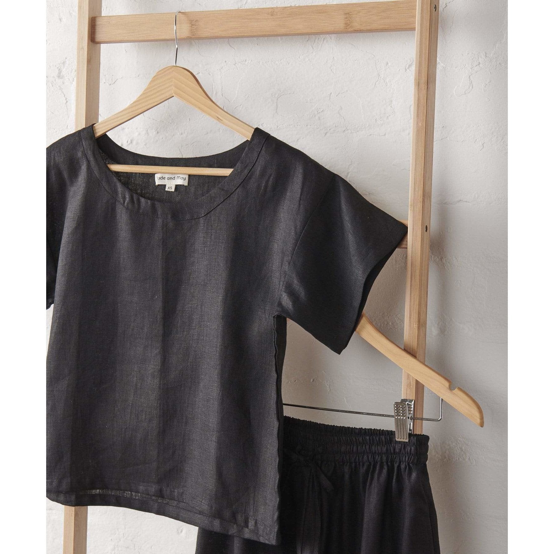 Linen Tee & Pant Set in Black-2