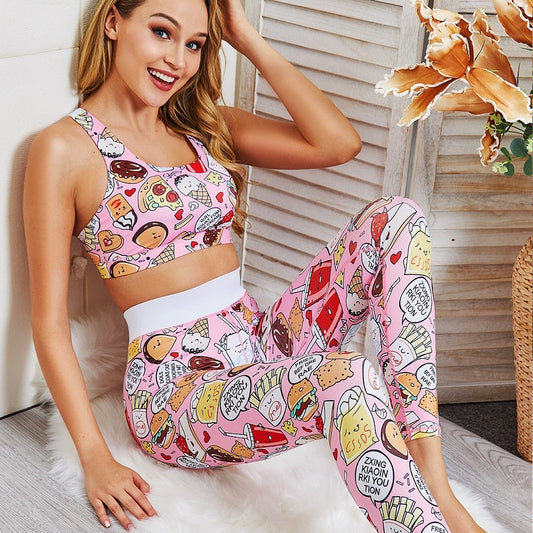Cartoon Print Yoga Fitness Suits Tank Crop Top High Waist Pants Sportswear Fitness Tracksuit Running Sports Gym Workout Clothes-0