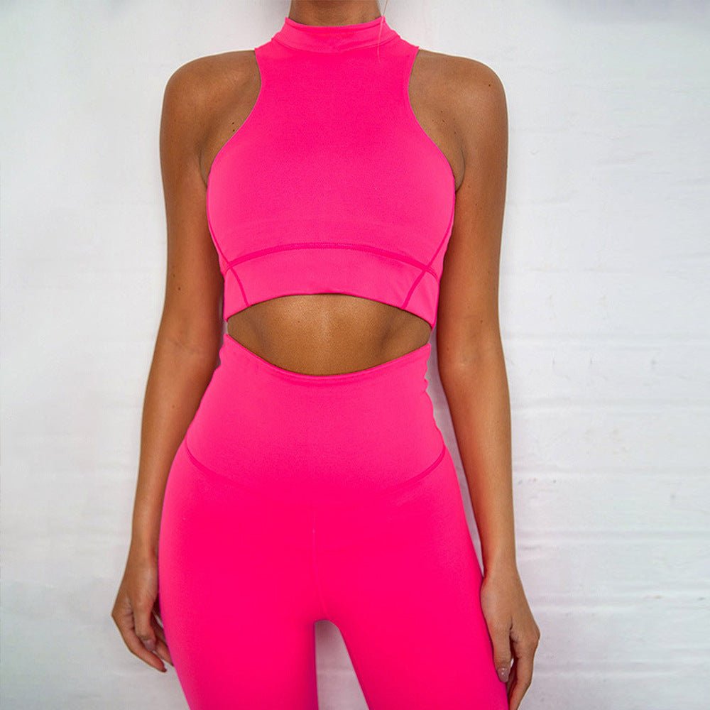 Dry Fit Sportswear Woman Gym Vest Leggings Fitness Suit Female Solid Workout Sets for Women Fluorescent Green Pink-4