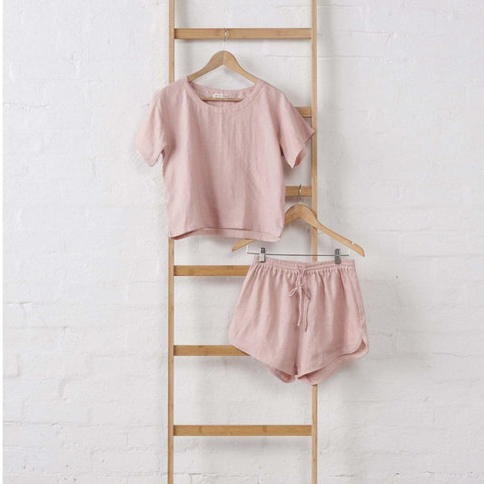 Linen Tee & Short Set in Pink-0