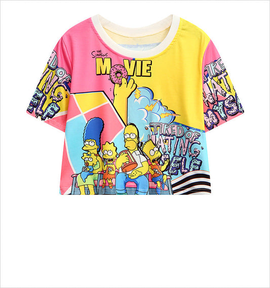 Women  Cartoon Printed  Girl Donuts O-neck T Shirts-0