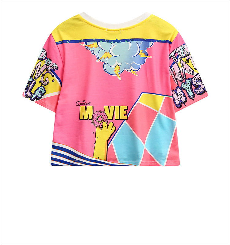 Women  Cartoon Printed  Girl Donuts O-neck T Shirts-1