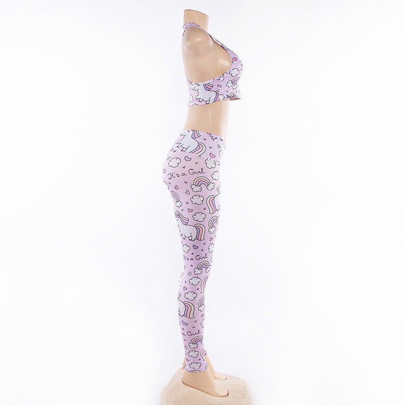2PCS Cartoon Yoga Set Women's Sport Bra&Pants Suit Sportswear Pink Top Yoga Leggings Fitness Sports Clothing-2