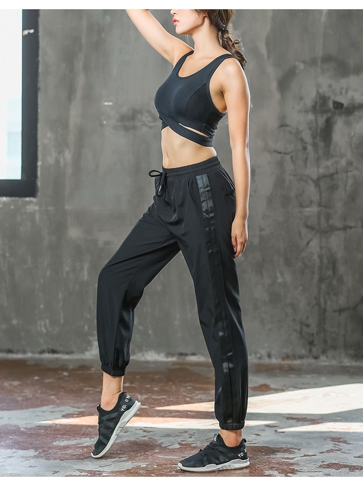 Outdoor Gym Running Sportswear Sport Drawstring Waist Jogging Pants Women Loose Training Pants Fashion Side Open Sweatpants-2