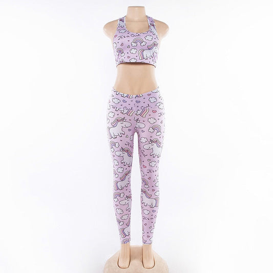 2PCS Cartoon Yoga Set Women's Sport Bra&Pants Suit Sportswear Pink Top Yoga Leggings Fitness Sports Clothing-1