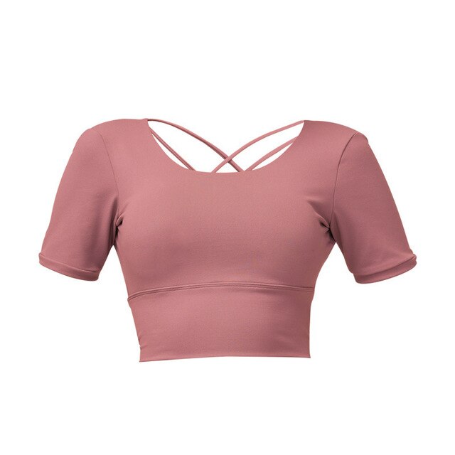 Seamless Sports Yoga Top Fitness Tracksuit Fashion Short Sleeve Crop Beauty Back Top Sportswear Gym Workout Casual Clothing-4