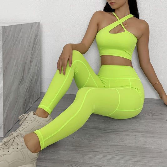 Seamless Yoga Gym Set Women Tracksuit Fitness Clothing Sportswear Padded Push-up Sports One Shoulder Bra Leggings Workout Set-0