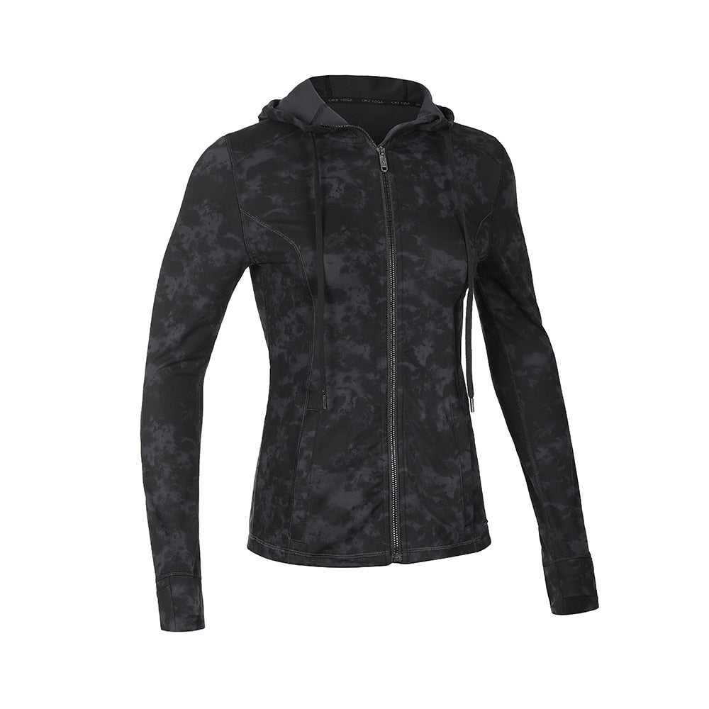 Hooded Workout Track Running Jacket For Women Full Zip Hoodie Jacket Sportswear with Zip Pockets-3