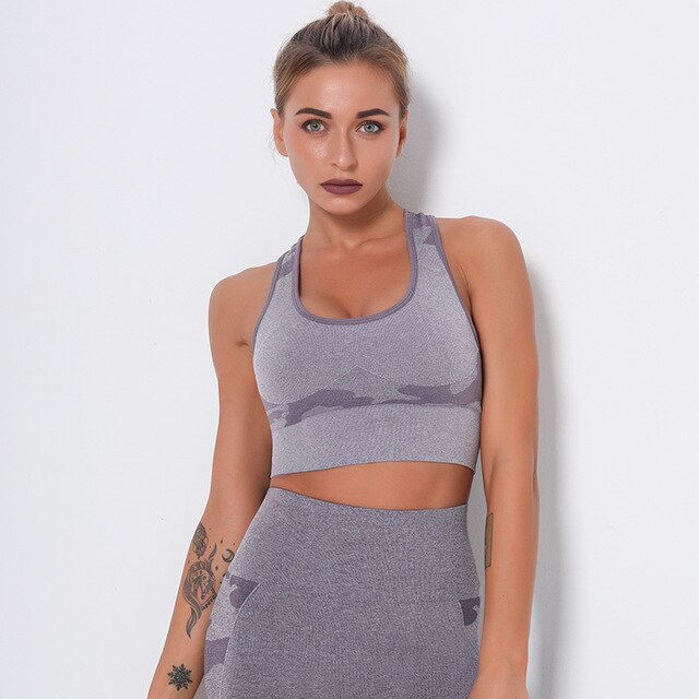 Women Sports Bra Shockproof Padded Yoga Bras Gym Athletic Sportswear Workout Tops Running Brassiere Camouflage Fitness Brallete-2