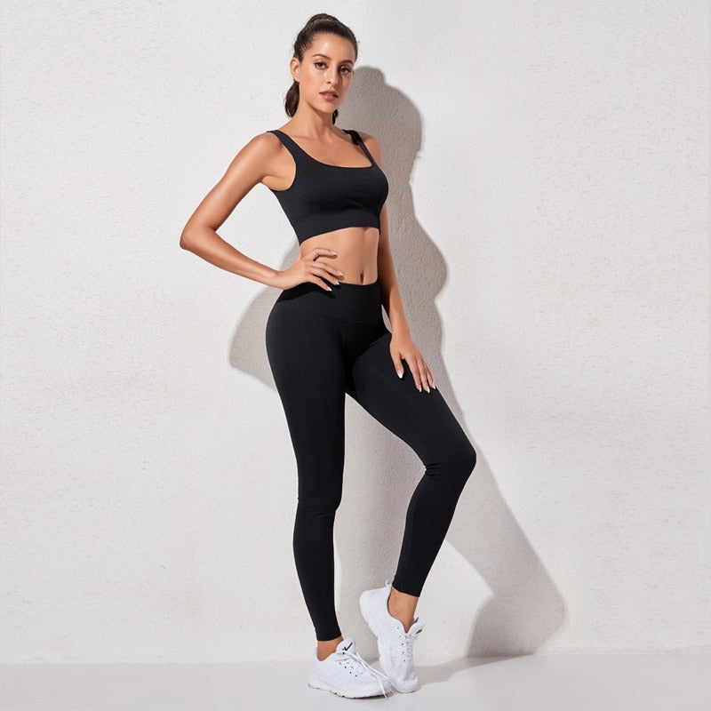 Seamless Yoga Suits Women Crop Top Short Sleeve Shirts Sport Pants Gym Leggings Sportswear Workout Active Set Fitness Clothes-3