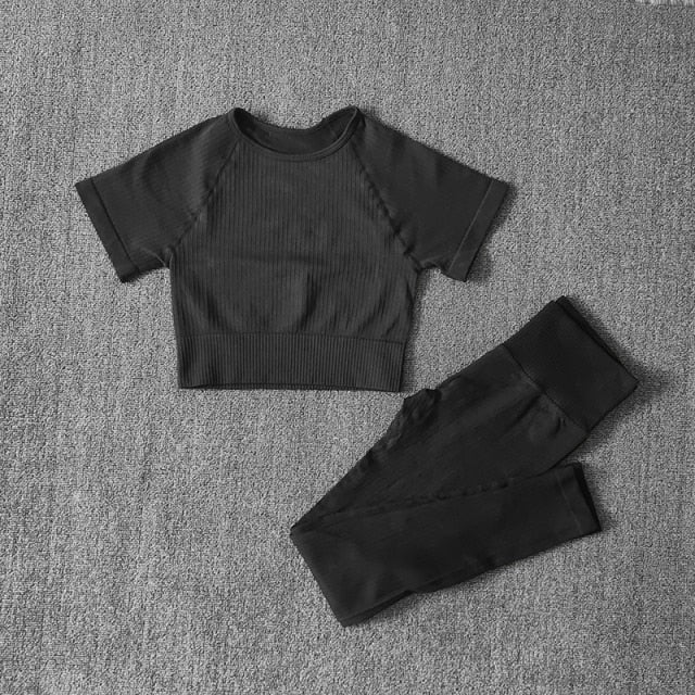 Seamless Yoga Suits Women Crop Top Short Sleeve Shirts Sport Pants Gym Leggings Sportswear Workout Active Set Fitness Clothes-6