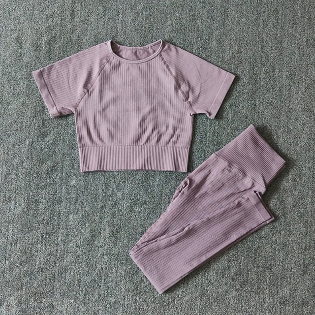 Seamless Yoga Suits Women Crop Top Short Sleeve Shirts Sport Pants Gym Leggings Sportswear Workout Active Set Fitness Clothes-9