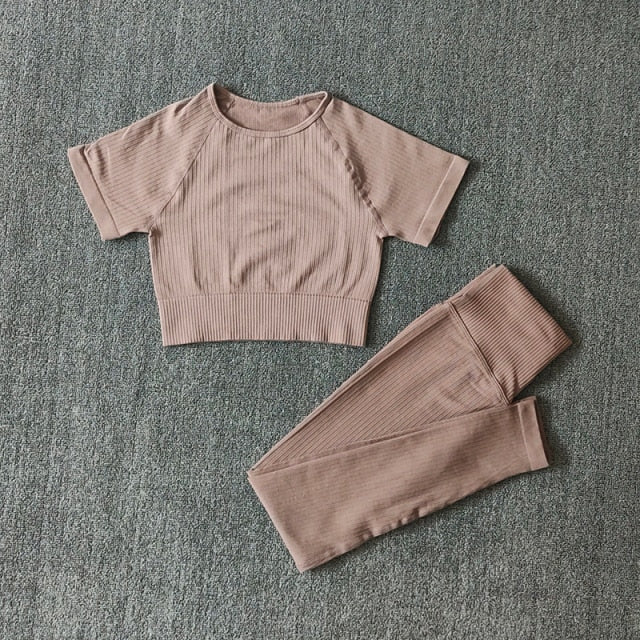 Seamless Yoga Suits Women Crop Top Short Sleeve Shirts Sport Pants Gym Leggings Sportswear Workout Active Set Fitness Clothes-11