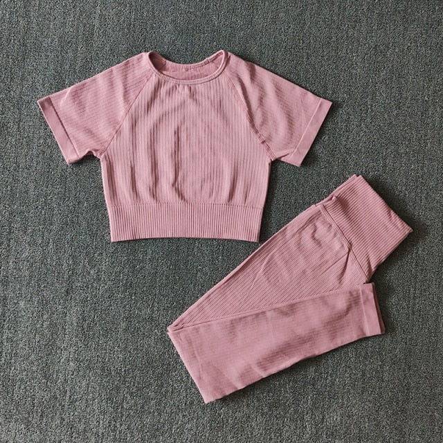 Seamless Yoga Suits Women Crop Top Short Sleeve Shirts Sport Pants Gym Leggings Sportswear Workout Active Set Fitness Clothes-13
