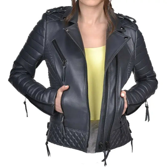 Women’s Leather Motorcycle Jacket-0